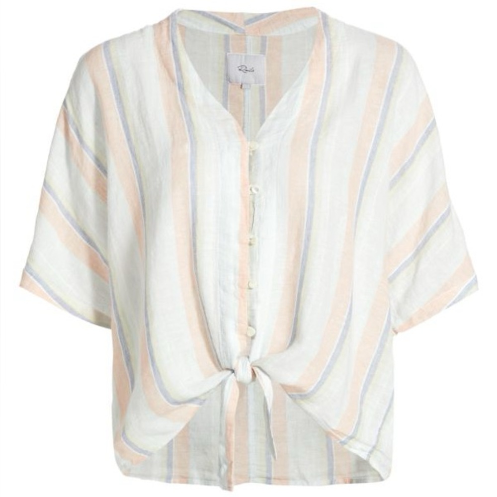 Rails Thea Striped linen tie front butron up top shirt size S